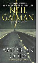 Cover image of American Gods by Neil Gaiman, featuring a long flat highway with lightning in the distance